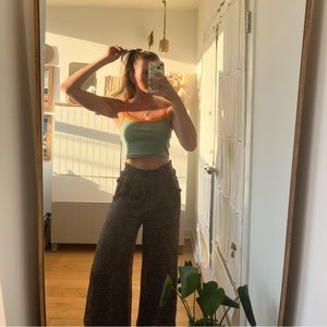 Brown polka dot flare pants